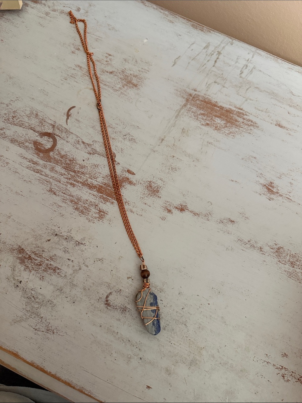 Handcrafted Copper Wire Blue Stone Pendant Necklace - Women Jewelry
